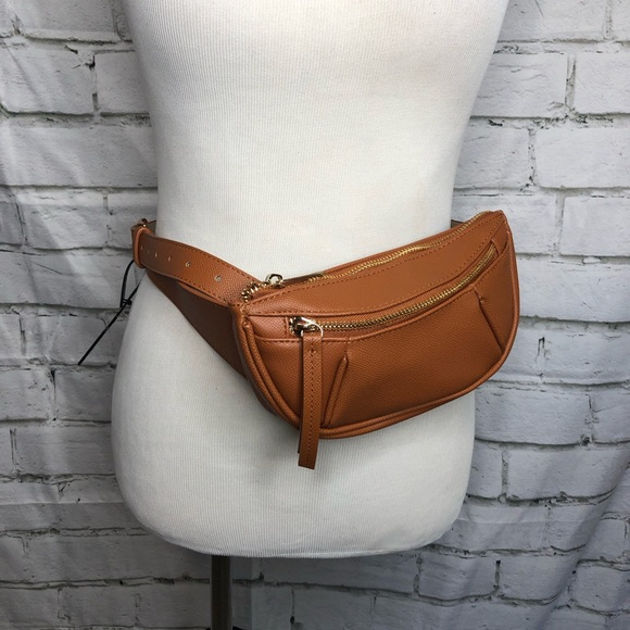 INC International Concepts Brown Pebbled Leather Fanny Pack, Gold Hardware, NWT! - Picture 3 of 5